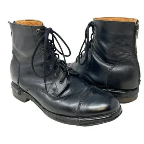 Bed Stu Dugas Laurel Black Leather Cap Toe Lace Up Rear Zip Ankle Boots Size 9.5 - Picture 1 of 12